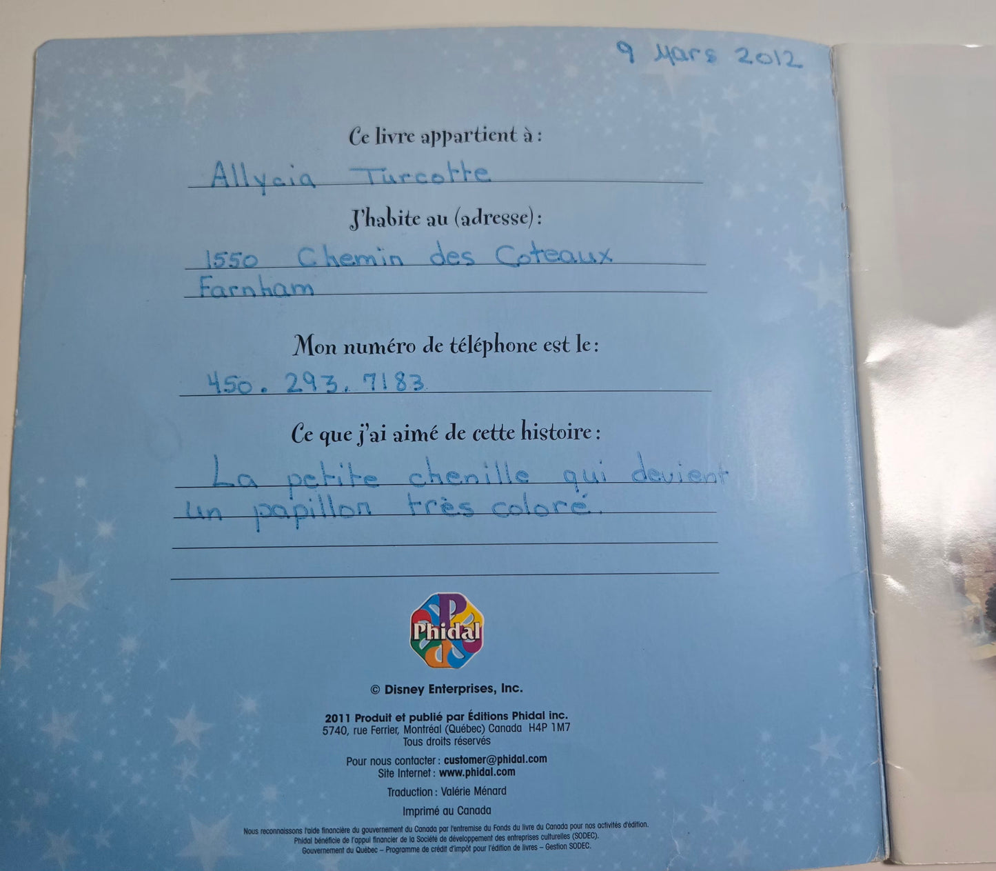 Blanche-Neige et la magie de l'amitié *écriture sur la première page*